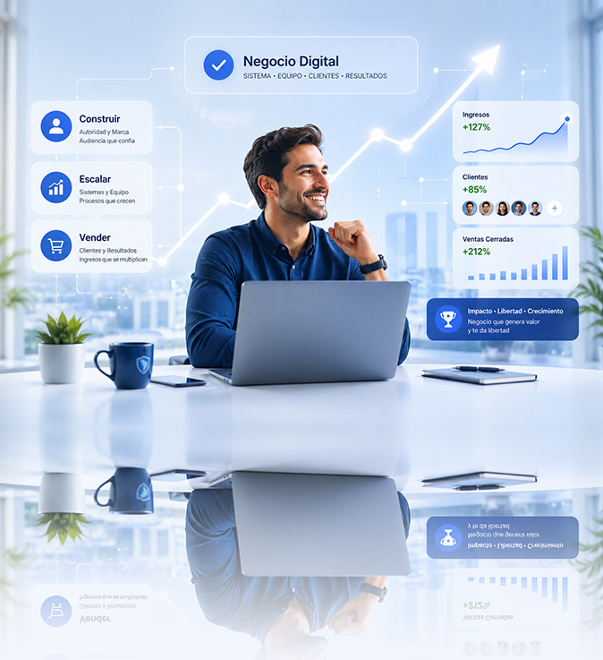 hombre de negocios con esquema funcional que vende de manera exitosa